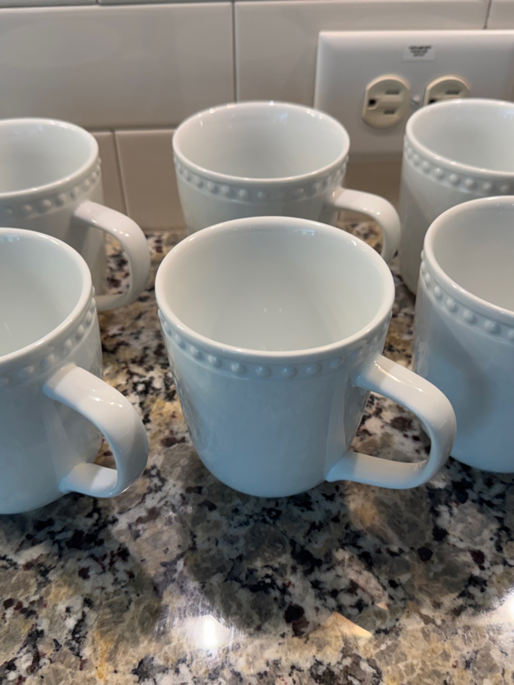 White Ceramic Mug Set with Beaded Rim — 6-Pack - Picture 3 of 3